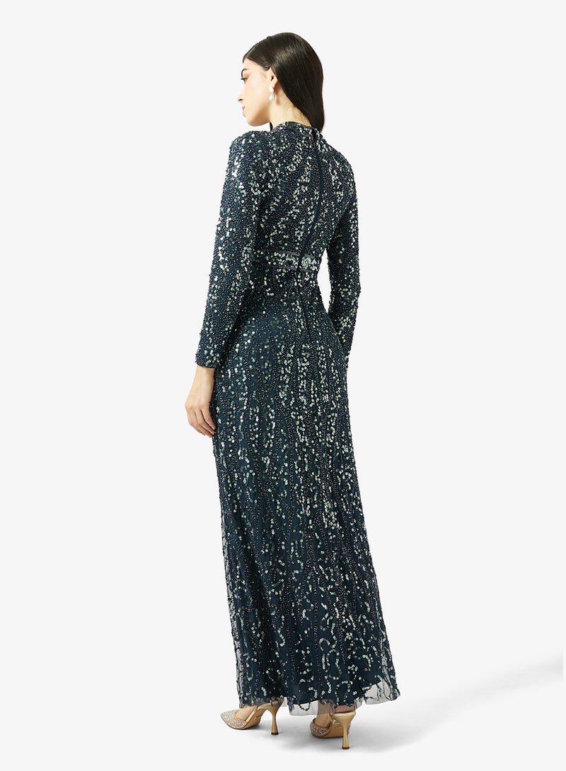 MARYISA High Neck Sequin Maxi Dress - Image 2